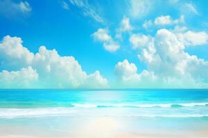 un' bellissimo spiaggia scena con blu cielo e bianca nuvole. generativo ai foto