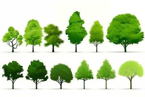 un' impostato di alberi con diverso forme e taglie. generativo ai foto