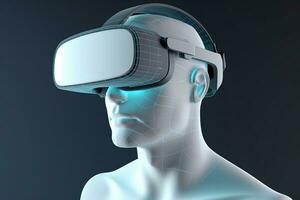 un' uomo indossare un' virtuale la realtà cuffia. generativo ai foto