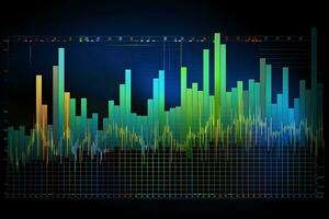 un' grafico di azione prezzi su un' nero sfondo. generativo ai foto