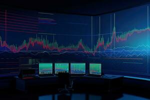 un' computer tenere sotto controllo con un' azione grafico su esso. generativo ai foto