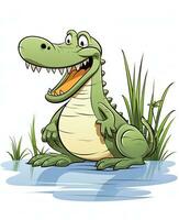 cartone animato alligatore seduta nel il acqua. generativo ai foto