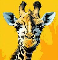 un' giraffa con un' giallo sfondo. generativo ai foto
