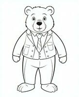 un' orso nel un' completo da uomo e cravatta colorazione pagina. generativo ai foto
