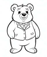 un' cartone animato orso nel un' completo da uomo e cravatta colorazione pagina. generativo ai foto