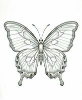 farfalla isolato su bianca sfondo. colorazione per adulti e bambini. nero e bianca disegno. generativo ai foto