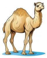 cartone animato cammello in piedi su un' bianca sfondo. generativo ai foto