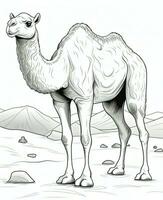 un' cammello nel il deserto colorazione pagina. generativo ai foto