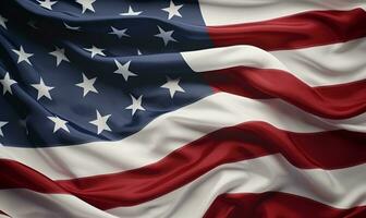 agitando americano bandiera Stati Uniti d'America stoffa cinematico elegante generativo ai foto