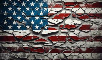 rotto parete dipingere di Stati Uniti d'America bandiera generativo ai foto