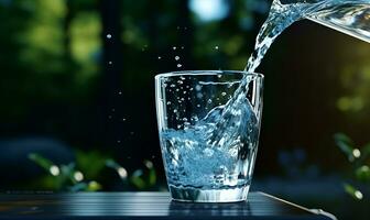 puro acqua versato in un' bicchiere, ai generativo foto