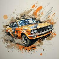 rally auto con polvere e inchiostro dipingere arte, ai generativo foto
