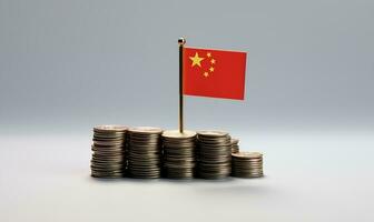 mucchio di oro monete e Cinese bandiera Cinese investimento i soldi, ai generativo foto