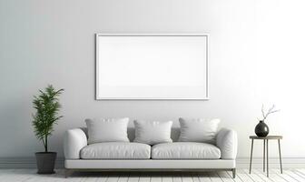 minimalista bianca Casa interno con di grandi dimensioni, pianura bianca parete cornici, ai generativo foto
