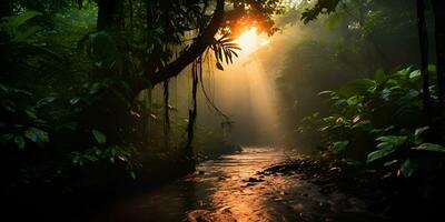 misterioso nebbioso denso foresta, ai generativo foto