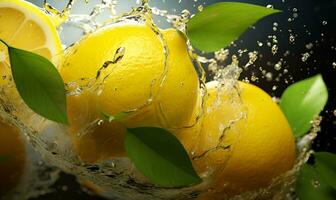 Limone e acqua spruzzo macro, ai generativo foto