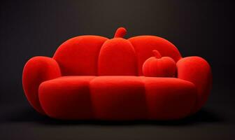 rosso divano nel il forma di un' pomodoro, ai generativo foto