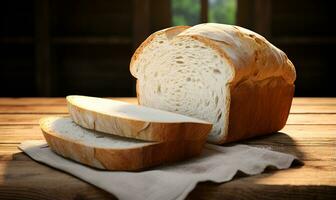 affettato bianca pane macro, ai generativo foto