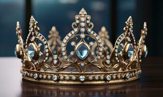 macro di Regina corona con diamante decorazione, ai generativo foto