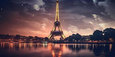 eiffel Torre a notte nel Parigi, Francia ,generativo ai foto