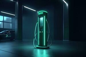 ricarica stazione per un elettrico auto . energia pianta, verde tecnologia, futuro, copia spazio, generativo ai . foto