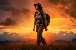 escursionista donne , tramonto ,generativo ai foto