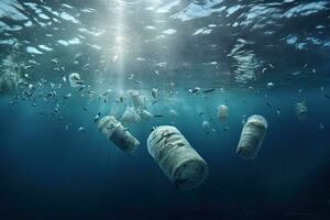 spazzatura a partire dal plastica bottiglie nel il mare ,generativo ai foto