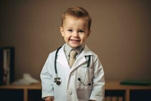 contento bambino giocando medico a interno , generativo ai. foto