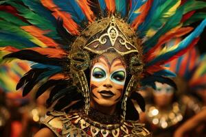 donna celebrare carnevale. brasiliano carnevale ,generativo ai foto