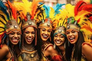 donne avendo divertimento a il mardi gras carnevale festa, generativo ai foto