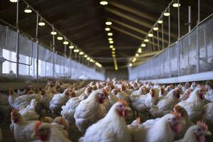 pollo azienda agricola per in crescita broiler polli per il età di uno e un' metà mesi, ai generativo foto