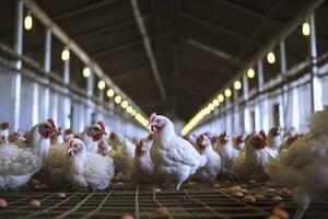 pollo azienda agricola per in crescita broiler polli per il età di uno e un' metà mesi, ai generativo foto