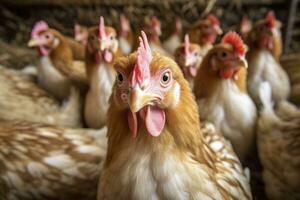 pollo azienda agricola con molti salutare pollo e fresco uova, ai generativo foto