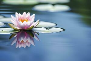 un' galleggiante loto fiore su il calma superficie di un' stagno simboleggia il potenziale per trasformazione e spirituale crescita attraverso il pratica di meditazione e consapevolezza. ai generativo foto