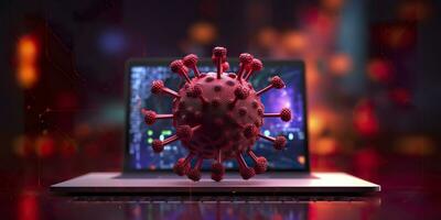 computer schermo mostrando un installazione aggiornare notifica con un' virus simbolo, ai generativo foto