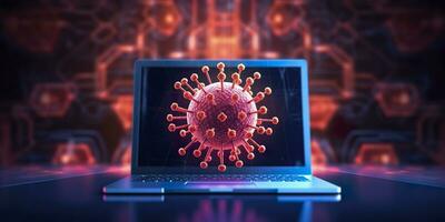 computer schermo mostrando un installazione aggiornare notifica con un' virus simbolo, ai generativo foto