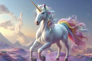 bellissimo unicorno con leggero colori. ai generativo foto
