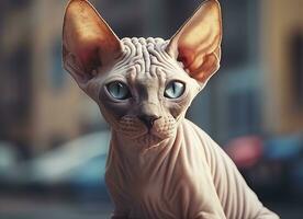 bellissimo foto sphynx gatto concetto, contemporaneo naturale e umore sociale sfondo. generativo ai