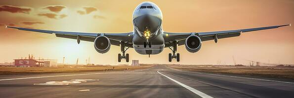 aereo assunzione via a partire dal il aeroporto. generativo ai foto