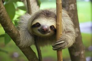 bambino bradipo nel albero nel costa rica. generativo ai foto