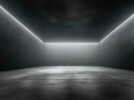 buio camera o palcoscenico con calcestruzzo pavimento sfondo per Prodotto posizionamento. ai generato foto