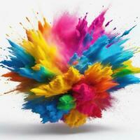 colorato polvere esplosione su un' bianca sfondo. colorato esplodere. dipingere holi ai generato foto