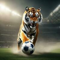 tigre con calcio palla ai generato Immagine foto