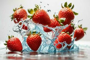 acqua spruzzo su fragola. ai generativo professionista foto