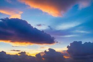 nuvoloso cielo a tramonto sfondo. ai generativo professionista foto