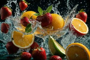 fresco frutta nel acqua spruzzata. ai generativo professionista foto