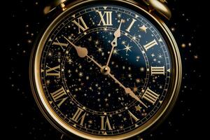 vicino su di Vintage ▾ nuovo anni vigilia orologio Impressionante mezzanotte isolato su un' bianca sfondo foto