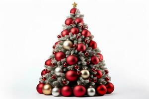 Natale albero ornato con festivo ornamenti e luci isolato su un' bianca sfondo foto