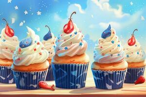 4 ° di luglio cupcakes decorato con americantheme foto