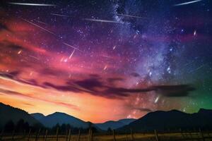 un' colorato cielo durante un' meteora doccia foto